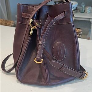 Must de Cartier Vintage Bordeaux Leather drawstring shoulder bag